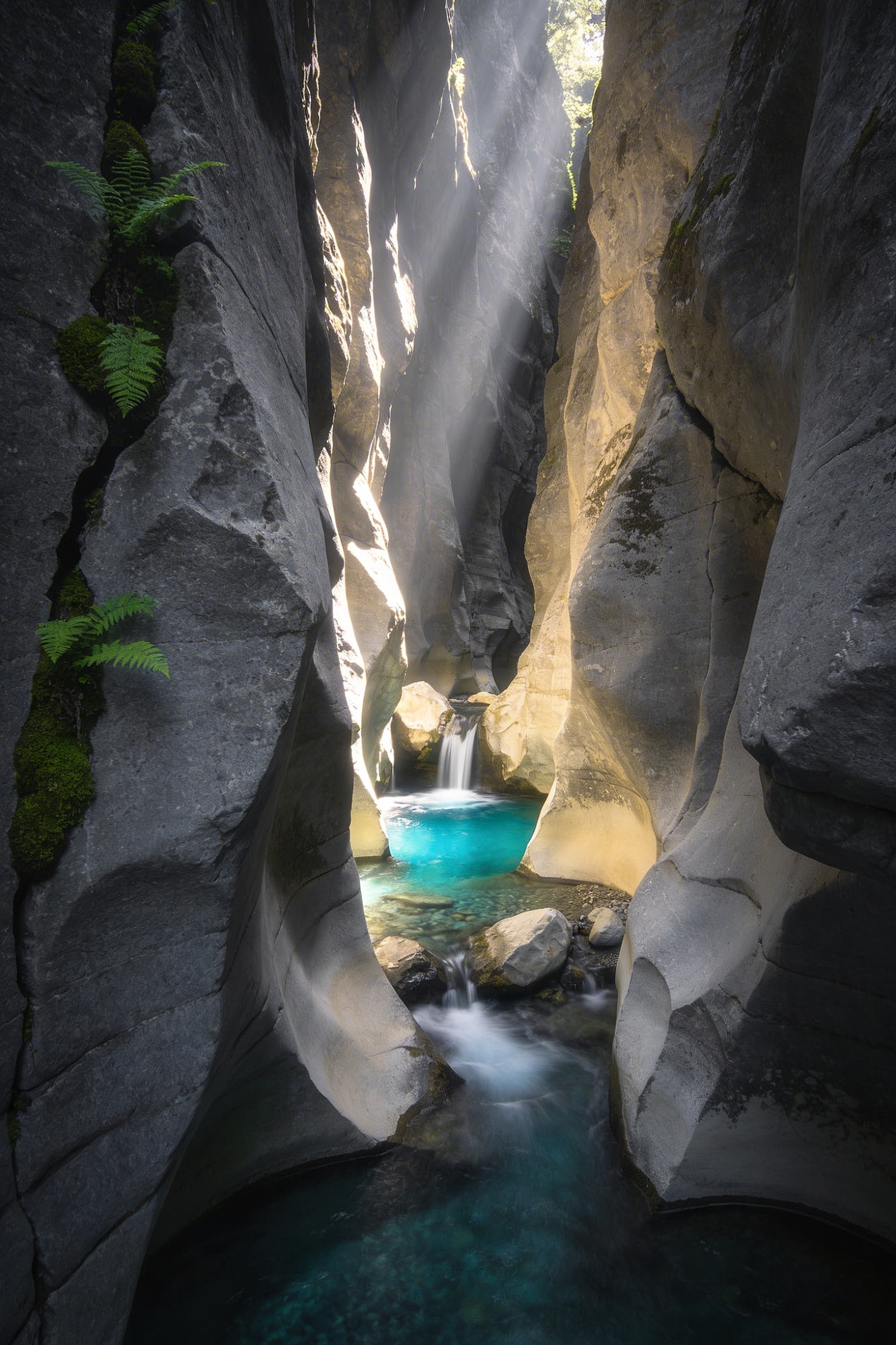Каньон Гёйнюк: бирюзовый ручей и водопад в узком каменном ущелье