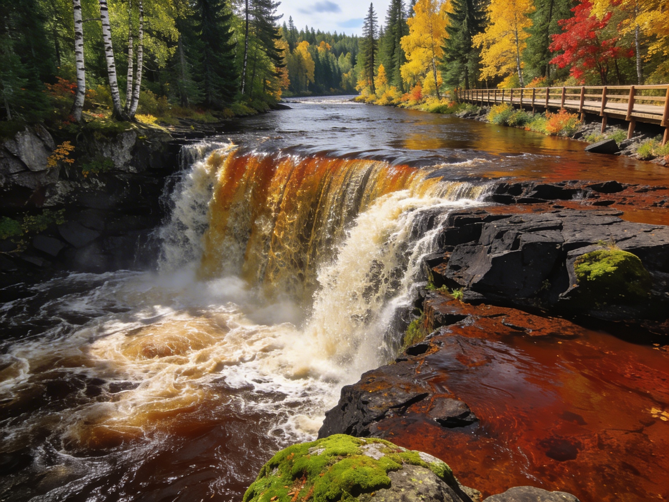 Рускеальские водопады Ахвенкоски: рыжая вода реки Тохмайоки