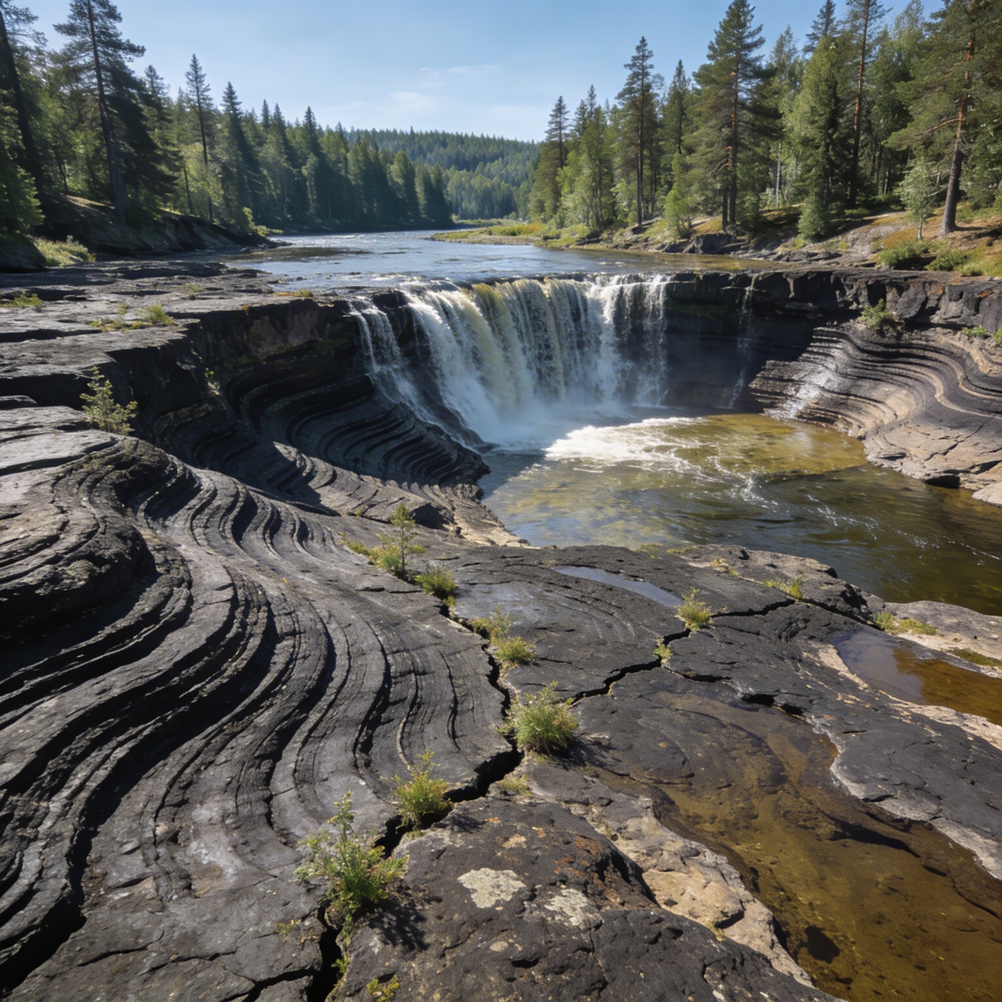 Древний вулкан Гирвас: водопад на двухмиллиардолетней застывшей лаве