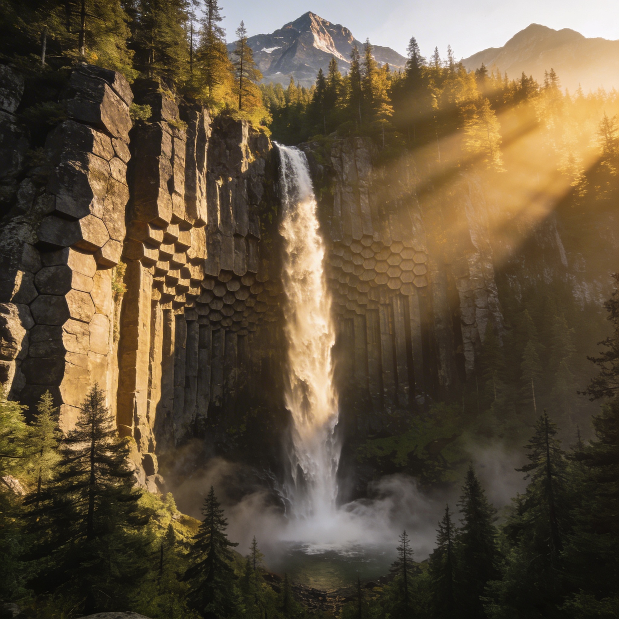 Водопад Абай-Су высотой 78 метров среди базальтовых колонн