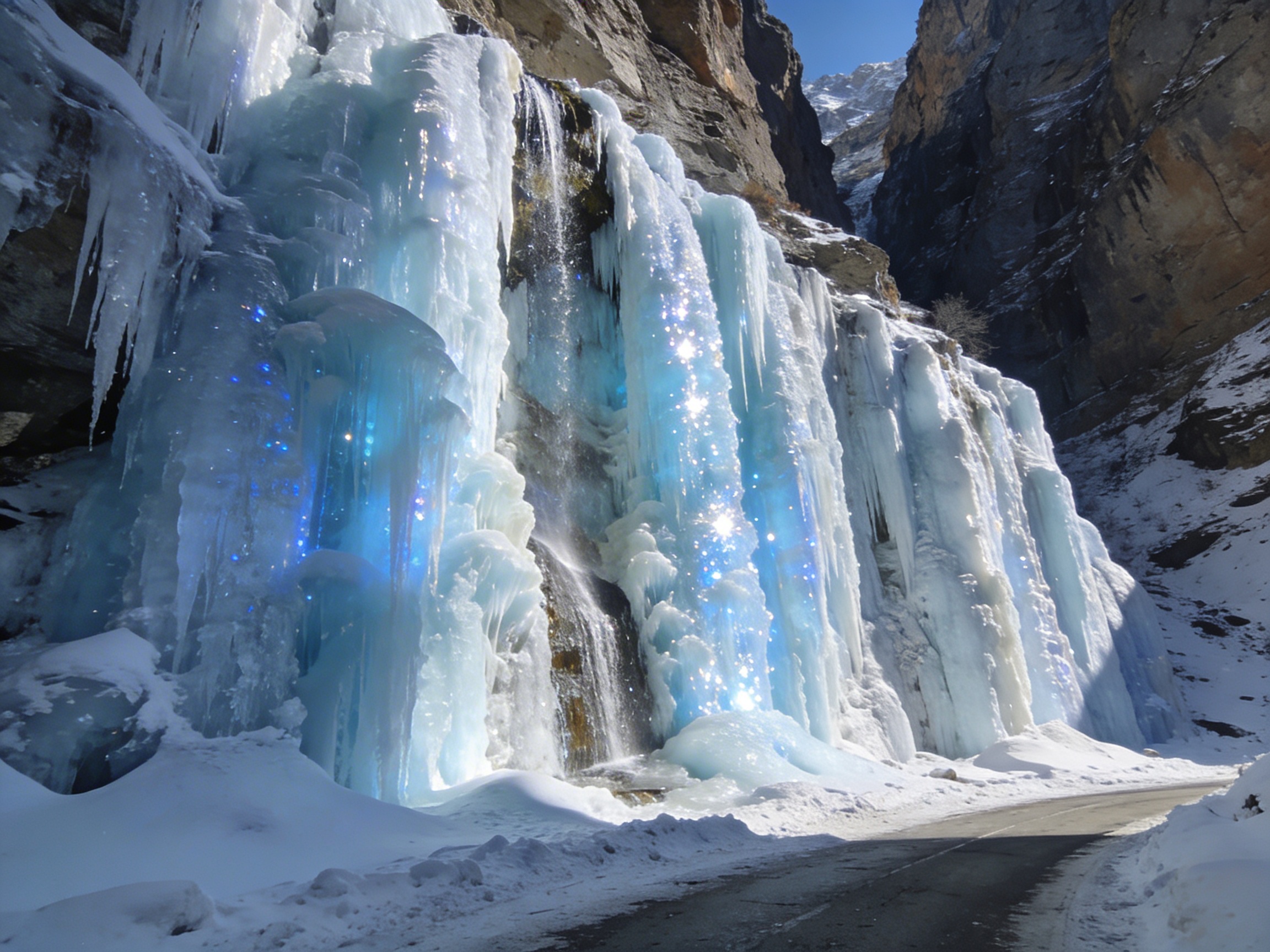Чегемские водопады зимой: ледяной дворец из гигантских сосулек